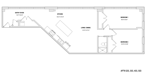 a floor plan of a small house with a kitchen and a living room at The 22 Apartments, Missouri, 63103